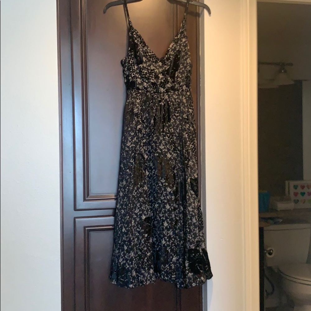 Black and cream midi flower dress